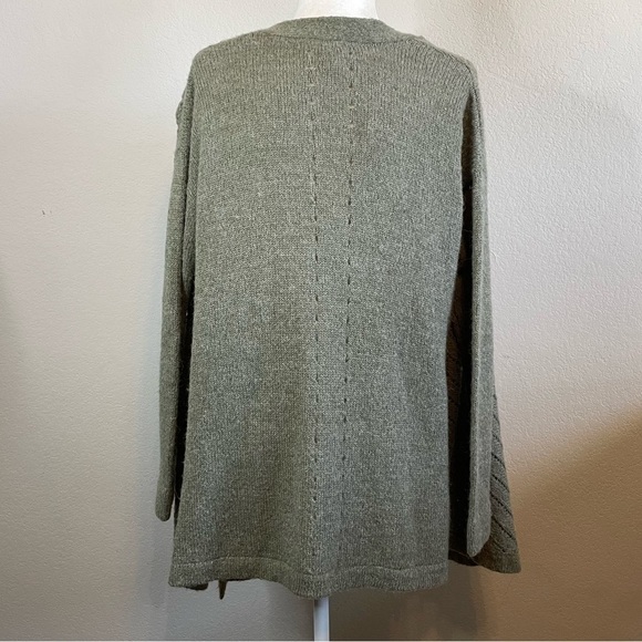 Lou & Grey Wool Alpaca Long Sleeve Loose Knit Open Front Green Tan Cardigan - Picture 4 of 7